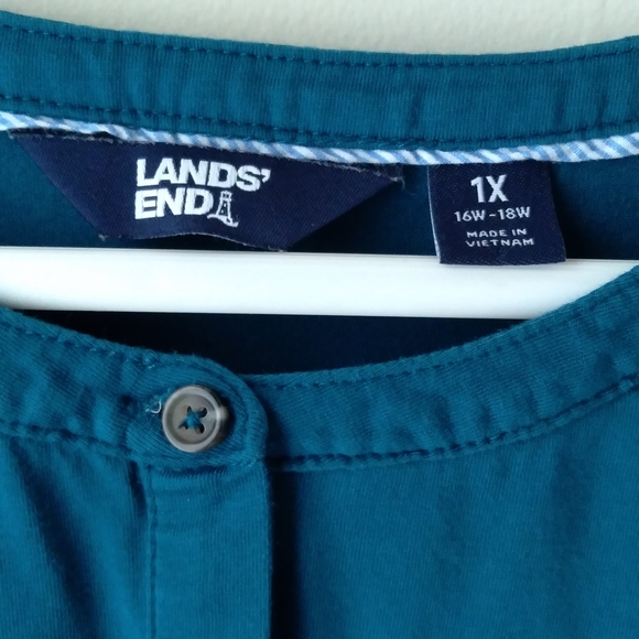 Land's End Teal Elbow Sleeve Button Front Top - Picture 3 of 6
